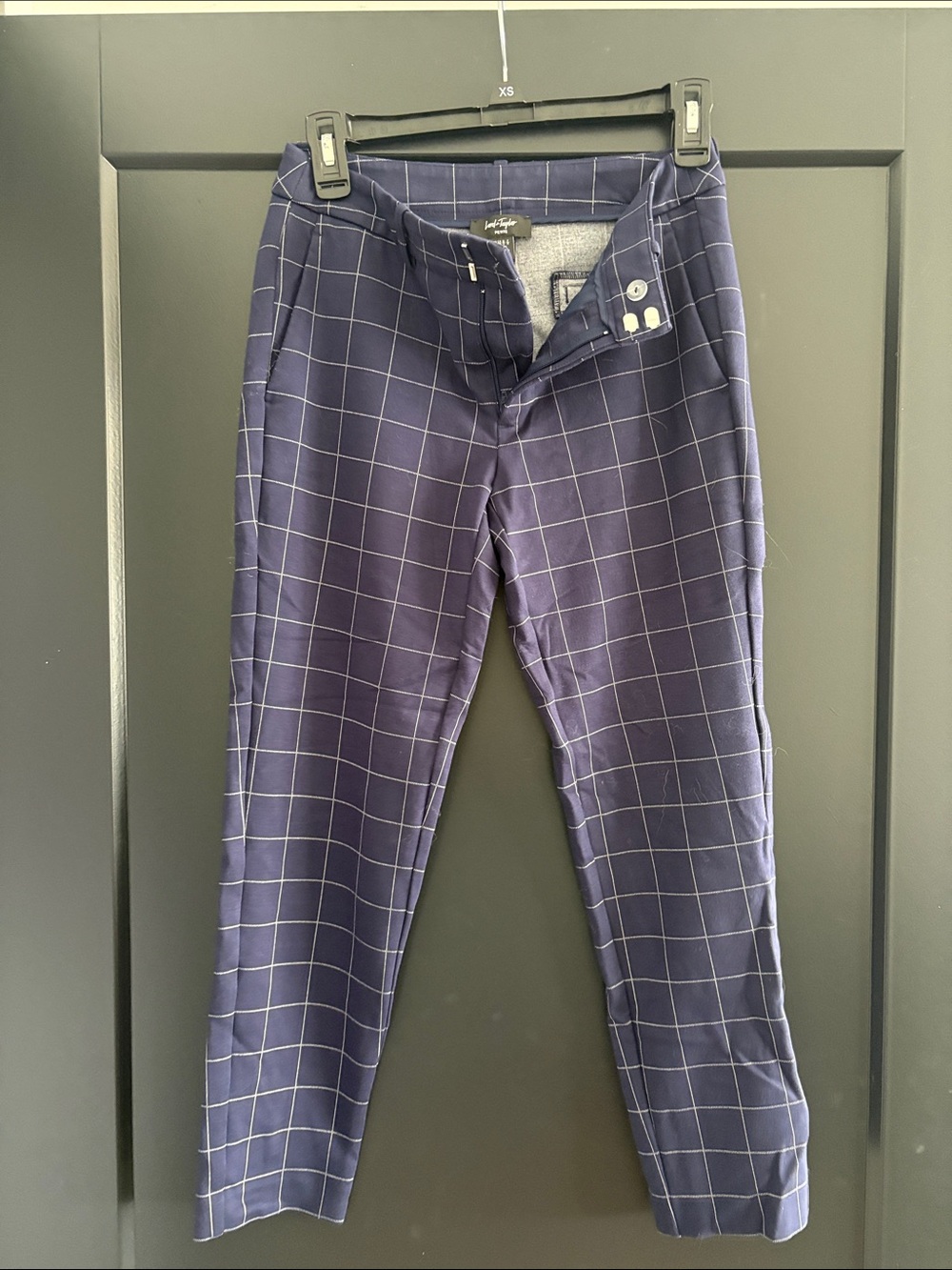 Lord & Taylor Navy Windowpane Cropped Pants